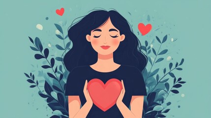 Flat design conveying the importance of women s heart disease awareness and prevention  The image focuses on key elements related to heart health such as medical symbols wellness icons
