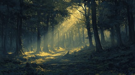 Fototapeta premium Sunlit Path Through a Dense Forest