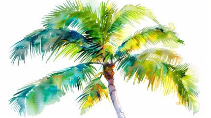 watercolor painting of a tropical palm on white background