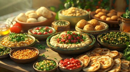 Egyptian and Middle Eastern traditional breakfast for Ramadan