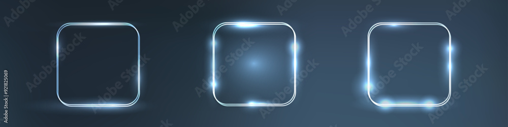 Poster set of neon double frames with shining effects