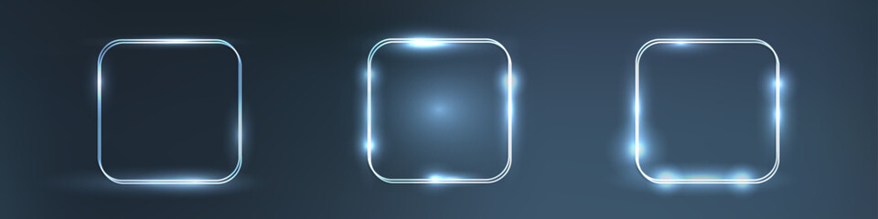 Set of neon double frames with shining effects