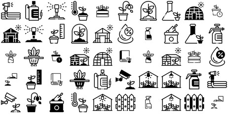 Mega Set Of Vector Greenhouse Icons Silhouette Vector Logo Design Containing Sprout,Greenhouse,Smart-Farm,Plant,Agriculture Vector Illustration Linear Pictogram Pack