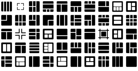 Set Of Linear Grid Layout Glyph V Icons Web Header Banner Design Containing Grid,Plan,Program,Layout,System Business Infographic Elements Logo Vector Illustration