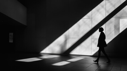 High-contrast shadow play with sleek silhouettes emphasizing dramatic angles and striking compositions