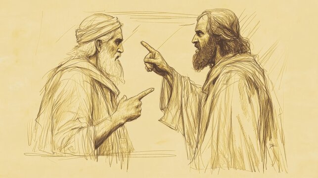 Biblical Illustration of 1 Samuel: The Lord Rejects Saul as King, Samuel Confronting Saul at Gilgal for Disobedience