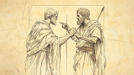 Fototapeta premium Biblical Illustration of 1 Samuel: David Flees from Saul, Saul Swearing to Jonathan That David Will Not Be Put to Death, Easing Tensions