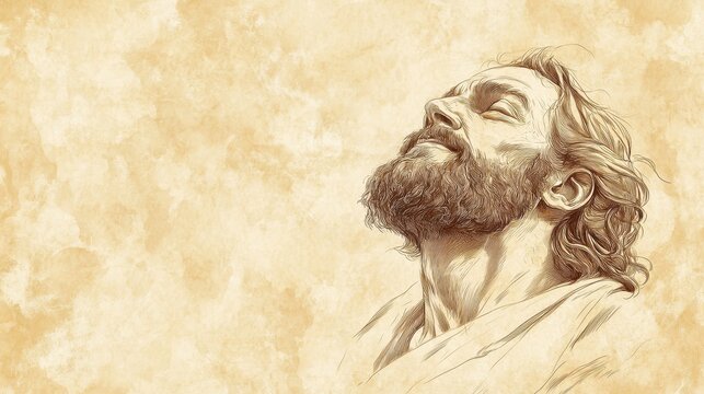 Biblical Illustration of David Reflecting on His Decision to Spare Saul, Reaffirming His Trust in the Lord&rsquo;s Plan, Bible Wall Art with Beige Background