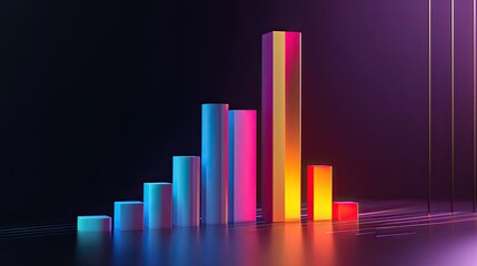 3D bar graph with vibrant colors showing financial growth trends, futuristic design