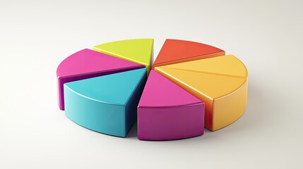 Obraz premium 3D pie chart with vibrant colors and detailed segments, isolated on a light background