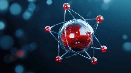Abstract 3D Atom with Red Sphere