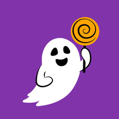 Hand drawn illustration of funny ghost. Cute isolated illustration of ghost for Halloween design