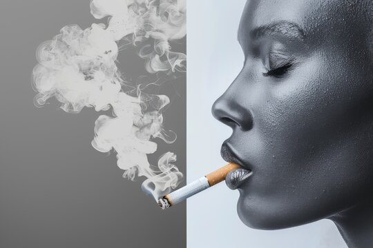 High contrast portrait of a woman smoking emphasizing the personal battle with addiction