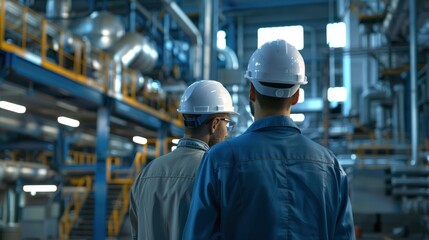 Industrial Engineers In Hard Hats Working At Heavy Industry Manufacturing Factory, Diligent And Safety-Conscious