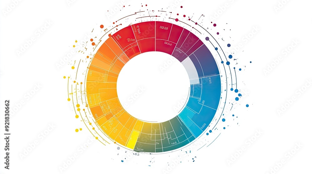 Poster colorful circle graph with data segments and labels, modern design on a white background
