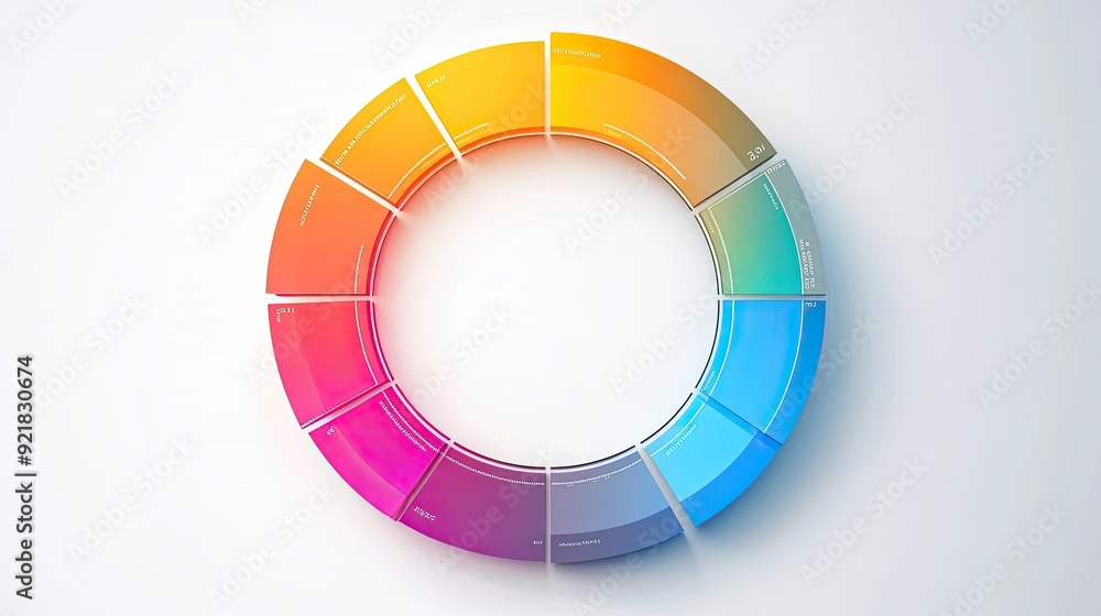 Poster colorful circle graph with data segments and labels, modern design on a white background
