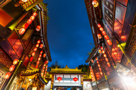Old Chinese buildings at the Jinli Pedestrian Street in Chengdu, Sichuan
