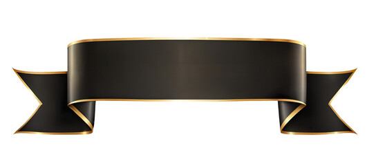 black and yellow ribbon banner on transparent background
