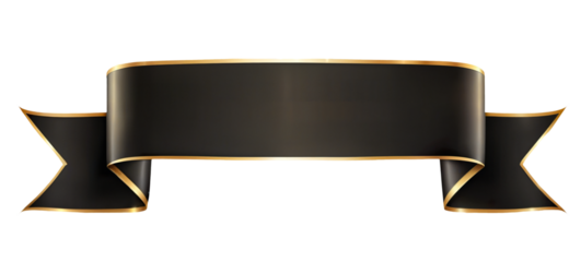 black and yellow ribbon banner on transparent background