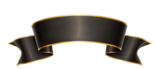 black and yellow ribbon banner on transparent background