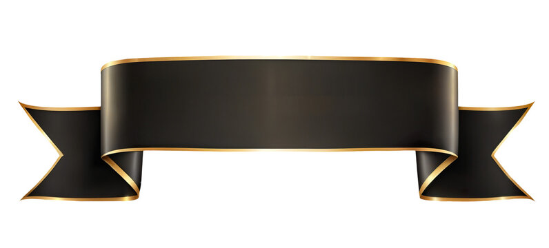 black and yellow ribbon banner on transparent background