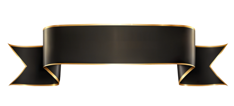 black and yellow ribbon banner on transparent background