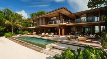 Fototapeta premium Secluded beach house retreat on tropical shore