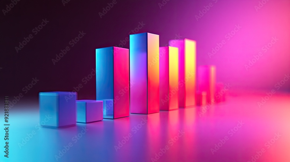 Poster professional 3d bar graph with gradient colors and depth effects, financial data