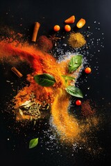 Spices and Herbs on Black Background
