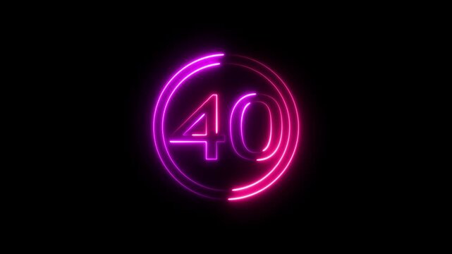  neon light colorful number animation. Colorful circle Black background.