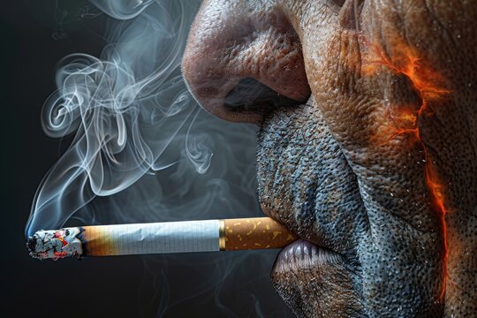 Close up of a man with smoke shrouding his face emphasizing the engulfing nature of smoking addiction