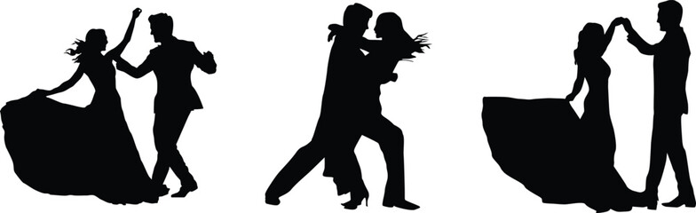 dance clipart or silhouette isolated on white background. set of couple dance silhouette png.