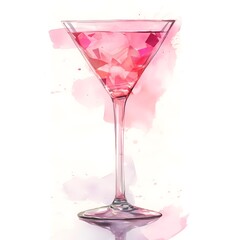 Cocktail watercolor painting, pink alcoholic beverage hand-painted illustration. Isolated on white background. Suitable for drink, menu, banner for advert
