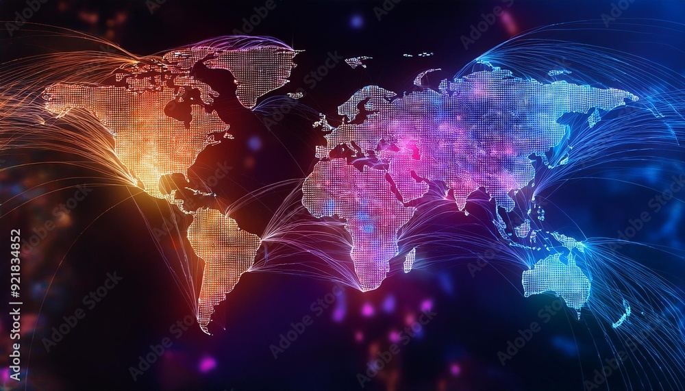 Wall mural a vibrant, interconnected world map showcasing global networks and data flows.