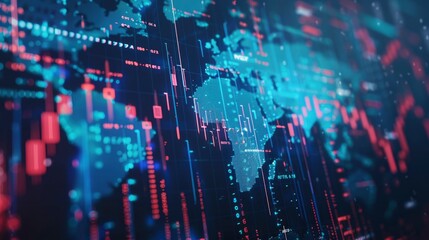 Fototapeta premium A Stock Market Or Forex Trading Graph, With A World Map Background, Represents The Global Network