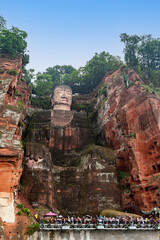 Leshan Giant Buddha in Sichuan, China, view from the river cruise