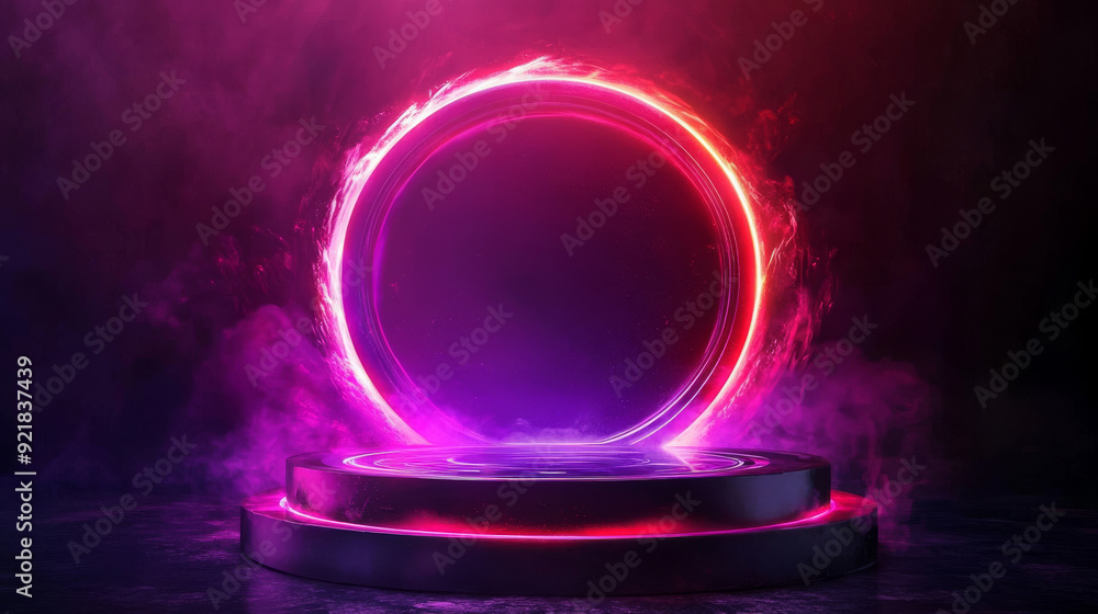 Poster game portal ui featuring hologram light technology and a neon circle effect. futuristic game technol
