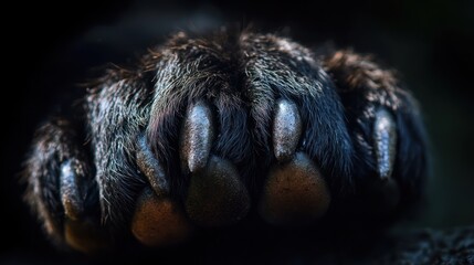 Fototapeta premium Close-up of a Black Dog's Paw with Sharp Claws