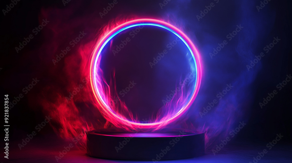 Poster game portal ui featuring hologram light technology and a neon circle effect. futuristic game technol