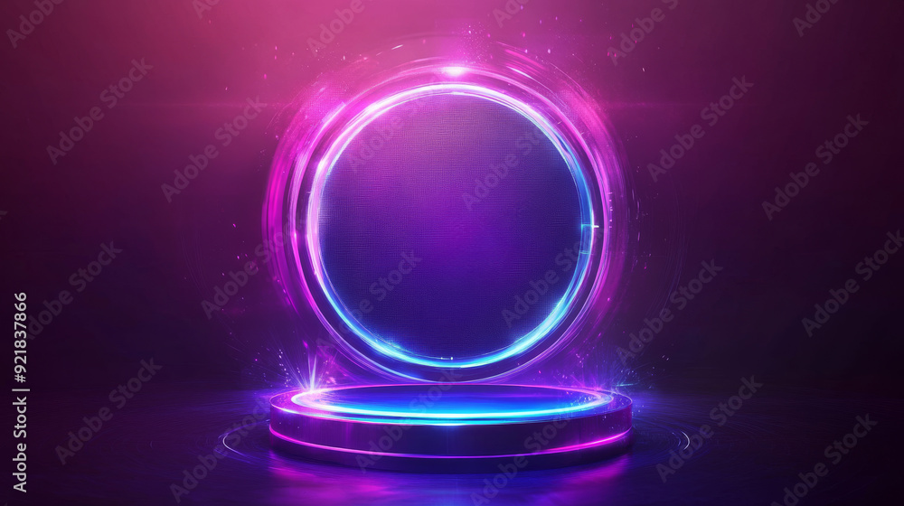 Poster game portal ui featuring hologram light technology and a neon circle effect. futuristic game technol