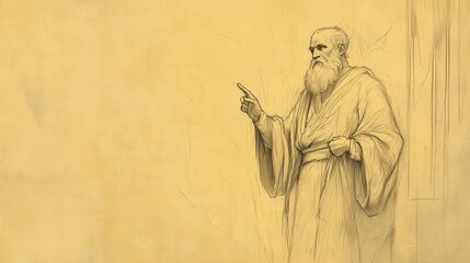 Fototapeta premium Biblical Illustration of The Lord Calls Samuel: Samuel Growing in Stature and Favor with the Lord and People, Faithfully Serving in the Temple, Beige Background, Faith, Growth, Old Testament