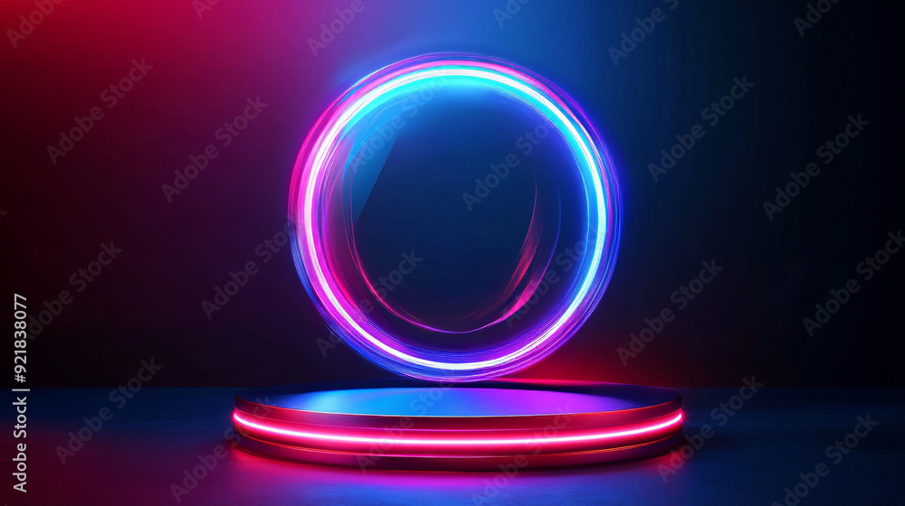 Poster game portal ui featuring hologram light technology and a neon circle effect. futuristic game technol