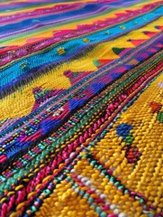 Traditional Mexican textile. Hand-crafted cotton-fur Carpet with Mexican pattern.