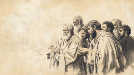 Fototapeta premium Biblical Illustration of 1 Samuel: David Anointed King, Samuel Invites Jesse and Sons to Sacrifice, Preparing to Anoint