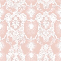Fototapeta premium White Lace Pattern on Pink Background Seamless Pattern