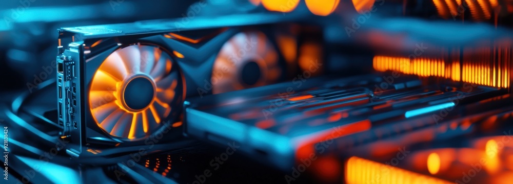 Aufkleber close-up of a computer graphics card with glowing fan