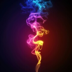 Obraz premium Colorful rainbow smoke on a black background, vector illustration in a simple, fantasy cartoon style with no gradients.