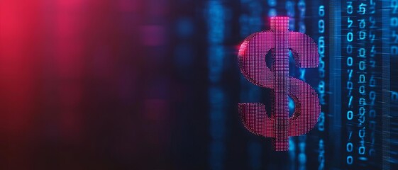 Fototapeta premium Holographic cash symbols, floating checkmarks, digital financial success, modern technology
