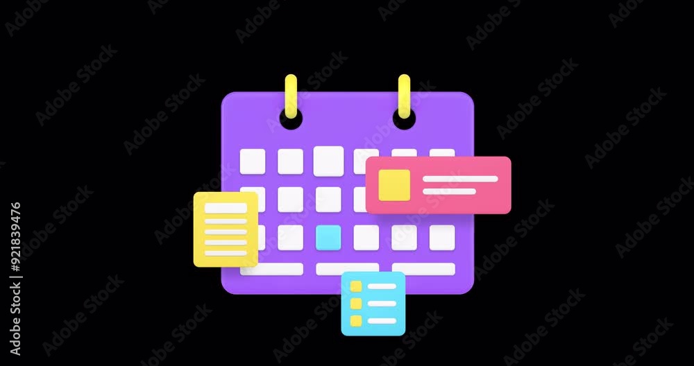 Aufkleber calendar schedule reminder time management 3d icon animation loop with alpha channel. planning impor