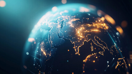 Global network connection enveloping the Earth with lines of innovative perception. Concept of 5G wireless digital connectivity and future internet of things. 3D illustration.